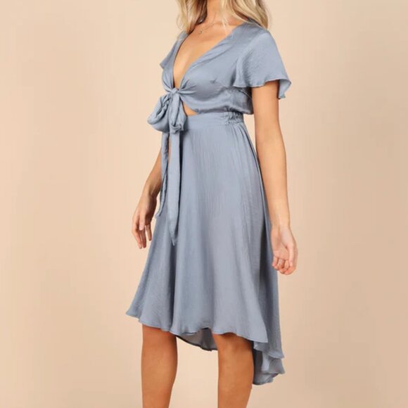 Petal + Pup Amanda Hi Lo Tie Front Dress Blue Small - Picture 6 of 8